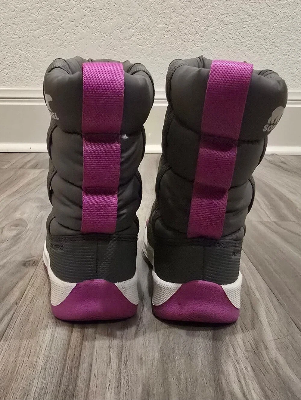 Sorel Whitney II Puffy Mid Waterproof Winter Boots Gray Purple Toddler Size 10